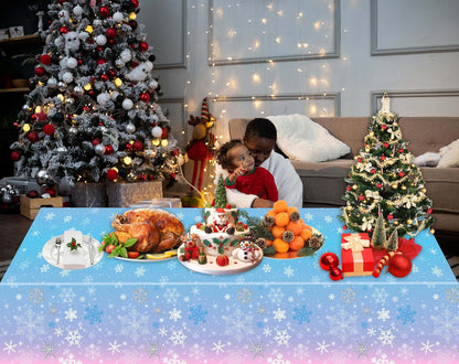 3 Packs Christmas Snowflake Tablecloth 51 X 87 Inch Winter Frozen Wonderland Table Cover Disposable White Snowflake Plastic Table Cloth Blue and Pink Snowflake Tablecloths for Christmas Party