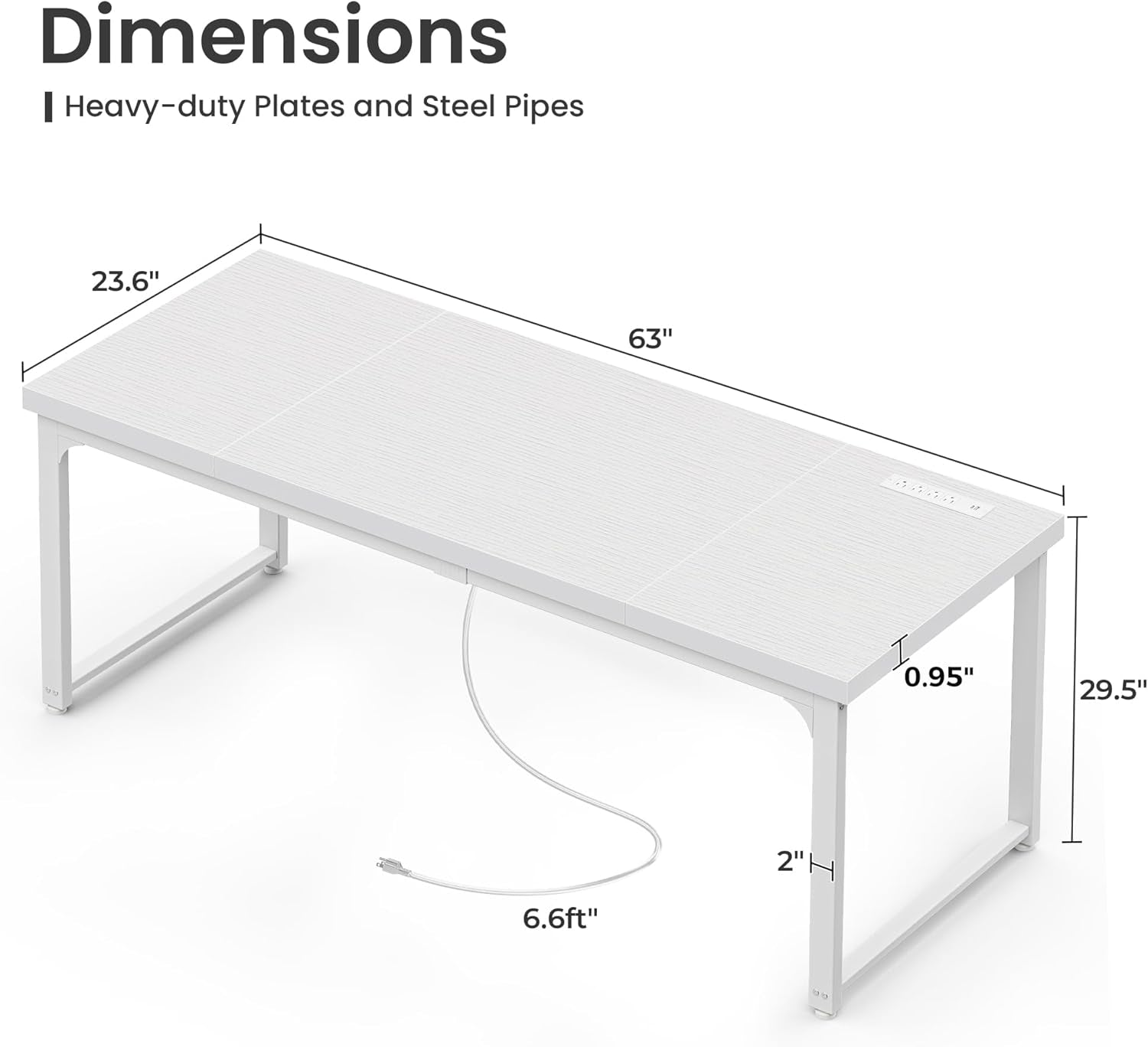 63 x 24 Inch Heavy-Duty Office Desk with Power Outlets & USB-C, Enhanced Desktop Thickness, Sturdy Metal Frame, Ideal for Home Office and Gaming