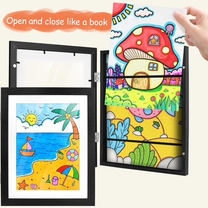 2 Packs Kids Art Frame, 8.5X11 Front Opening Kids Artwork Frames Changeable, Holds 100 Drawings Artwork Frames for Kids Art, 3D Picture, Craft Storage, Hanging Wall Decor(Black)