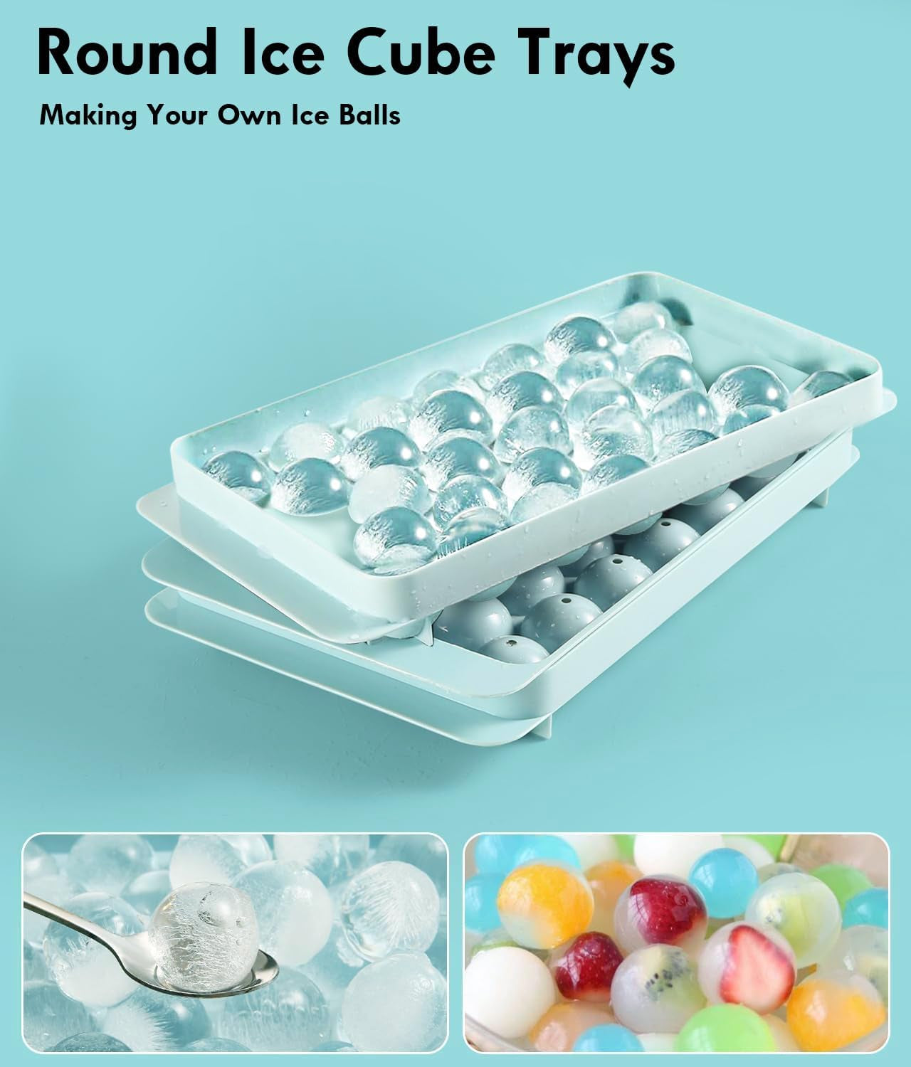 Ice Cube Tray with Lid and Bin – round Ice Cube Trays for Freezer, Bpa-Free Food-Grade Ice Mold, Stackable Ice Ball Maker, Iced Bucket Kits, Circle Ice Tray for Cocktails, Whiskey, Coffee, and Drinks