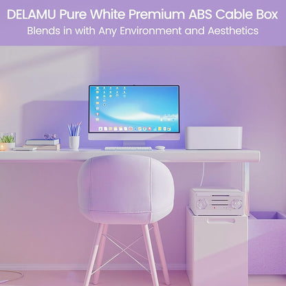 2 Pack Cable Management Box, Stylish Cord Organizer for Desk, Pet & Child-Proof ABS Cords Hider Box, under Desk Cable Box for Computer Router USB Hub & Power Strip, White
