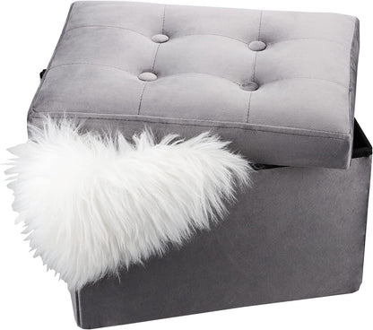 Modern Velvet Storage Ottoman and Foot Stool with Padded Design - 17"x13"x11" (Gray)