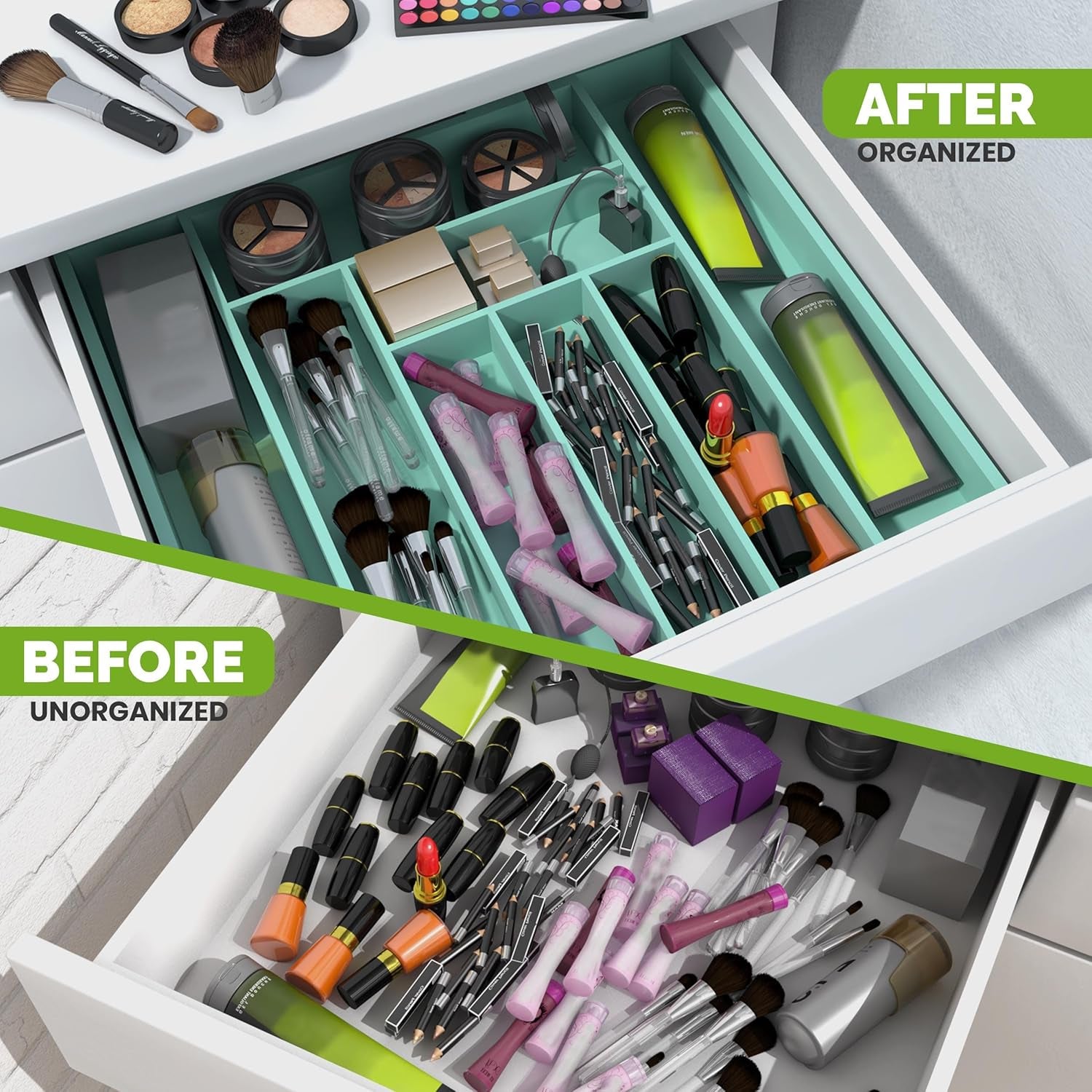 Expandable Bamboo Utensil Drawer Organizer, Silverware Organizer for Cutlery, Utensils, Flatware Holder (6-8 Slots, Mint) Pack of 1