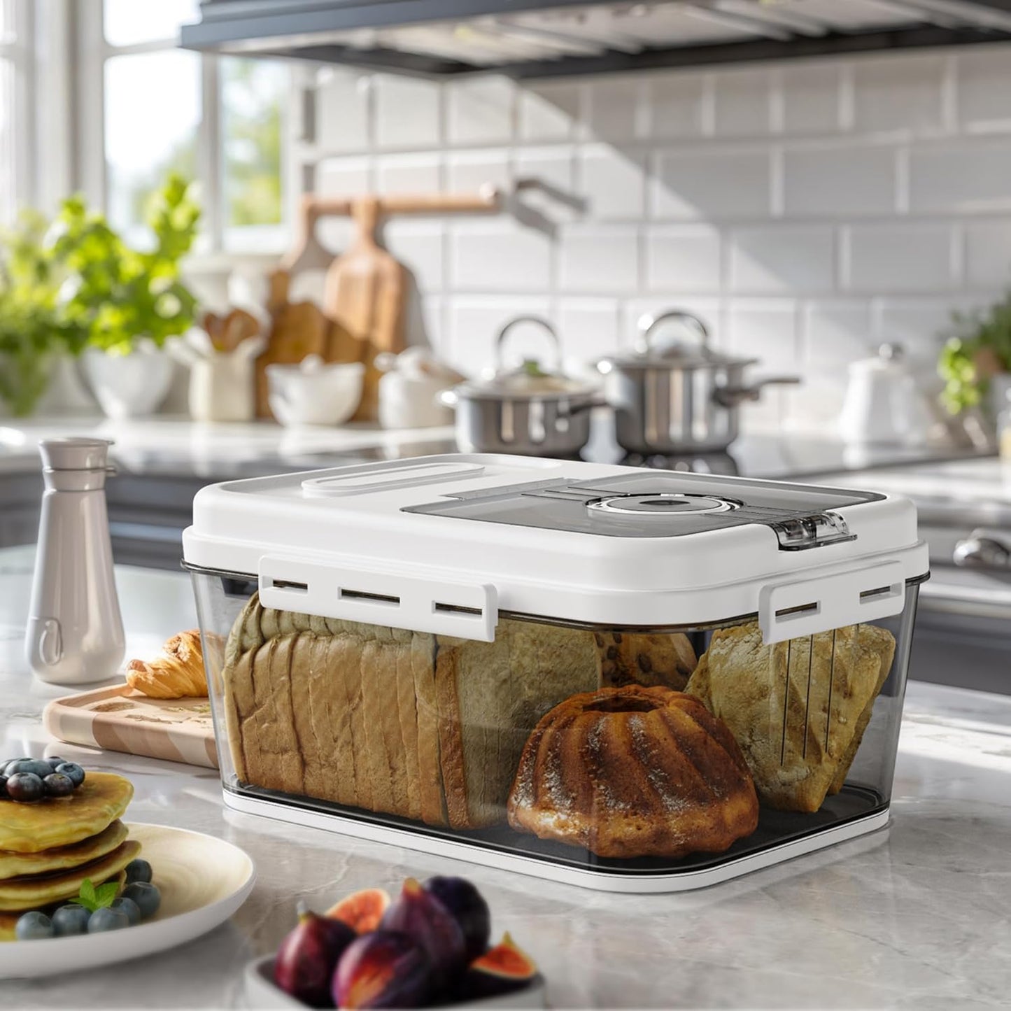 Bread Box for Kitchen Countertop, Airtight Bread Storage Container, Time Recording Bread Keeper with Lid,Bread Storage for Homemade Breads, Toast, and Cookies, White Bread Holder.