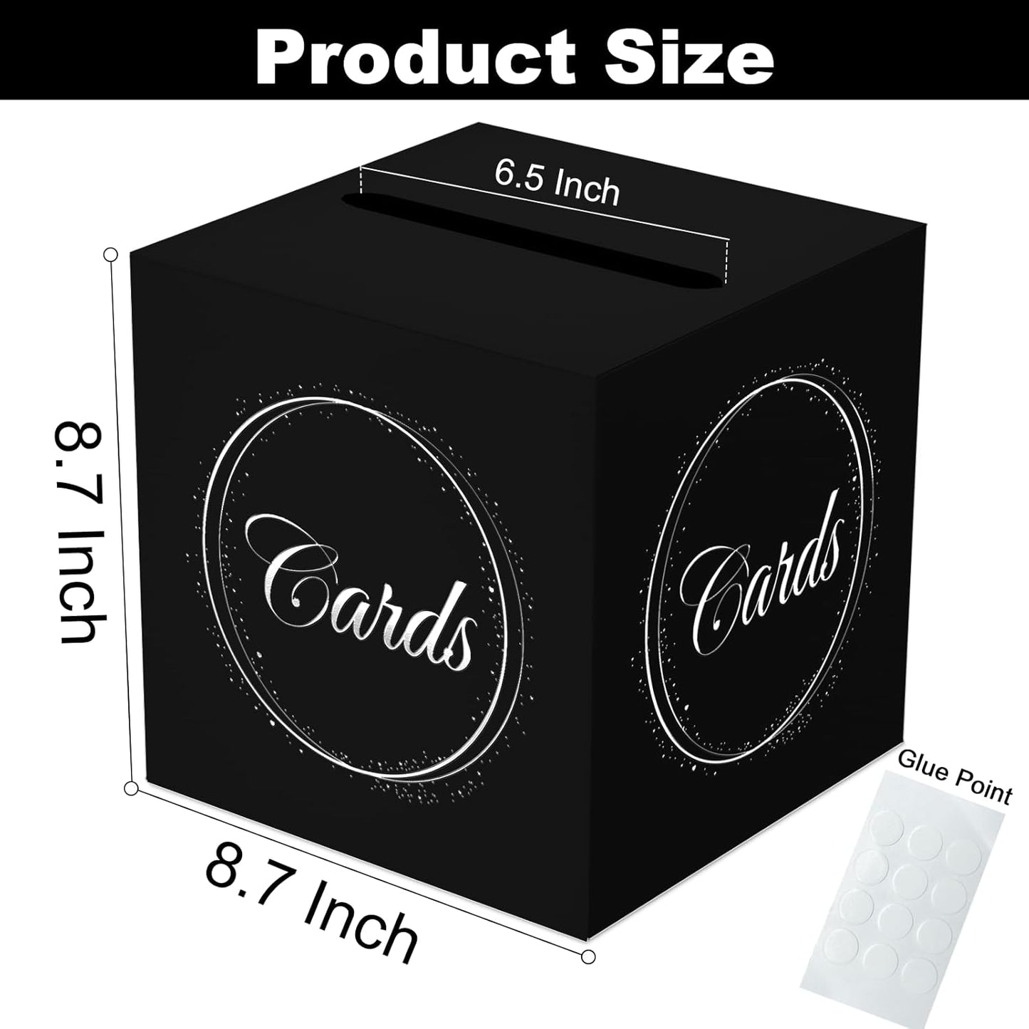 Black Silver Card Box with Gold Foil Design, Gift Cards Receiving Box for Graduations, Birthdays Party, Wedding Receptions, Bridal & Baby Showers, Retirements, Anniversaries