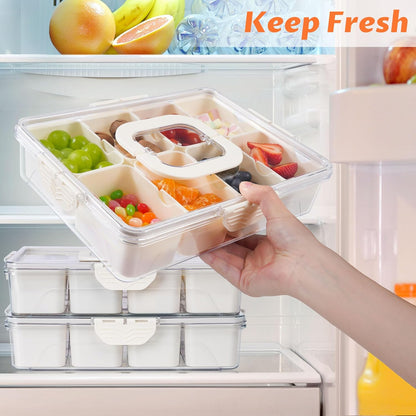 2 Pack Snackle Box Container - Dishwasher Safety Divided, Serving Tray with Lid and Handle - Charcuterie Board for Portable Snack Platters - Clear Organizer for Fruits Snacks,Perfect for Road Travel