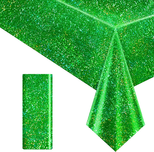 Green Holographic Laser Tablecloth 40" x 108" - Shimmering Plastic Metallic Cover for Jungle Safari, Wild One Baby Shower, and Birthday Party Decorations