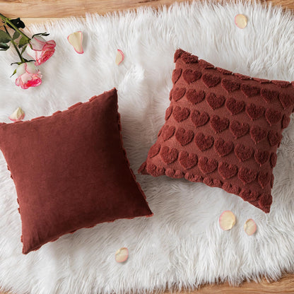 Set of 2 Burgundy Valentines Pillow Covers Heart Love Christmas Decorative Christmas Cute Throw Pillows 18X18 Inch Soft Plush Faux Wool Farmhouse for Spring Sofa Livingroom Bed