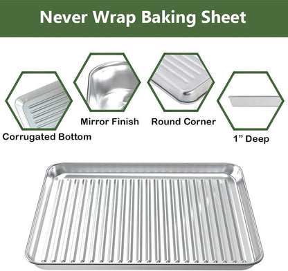 Stainless Steel Baking Sheet and Rack Set (2 Pans + 2 Racks) - Nonstick, Heavy Duty, Warp Resistant, Rust Free, Size 16 x 12 x 1 Inches