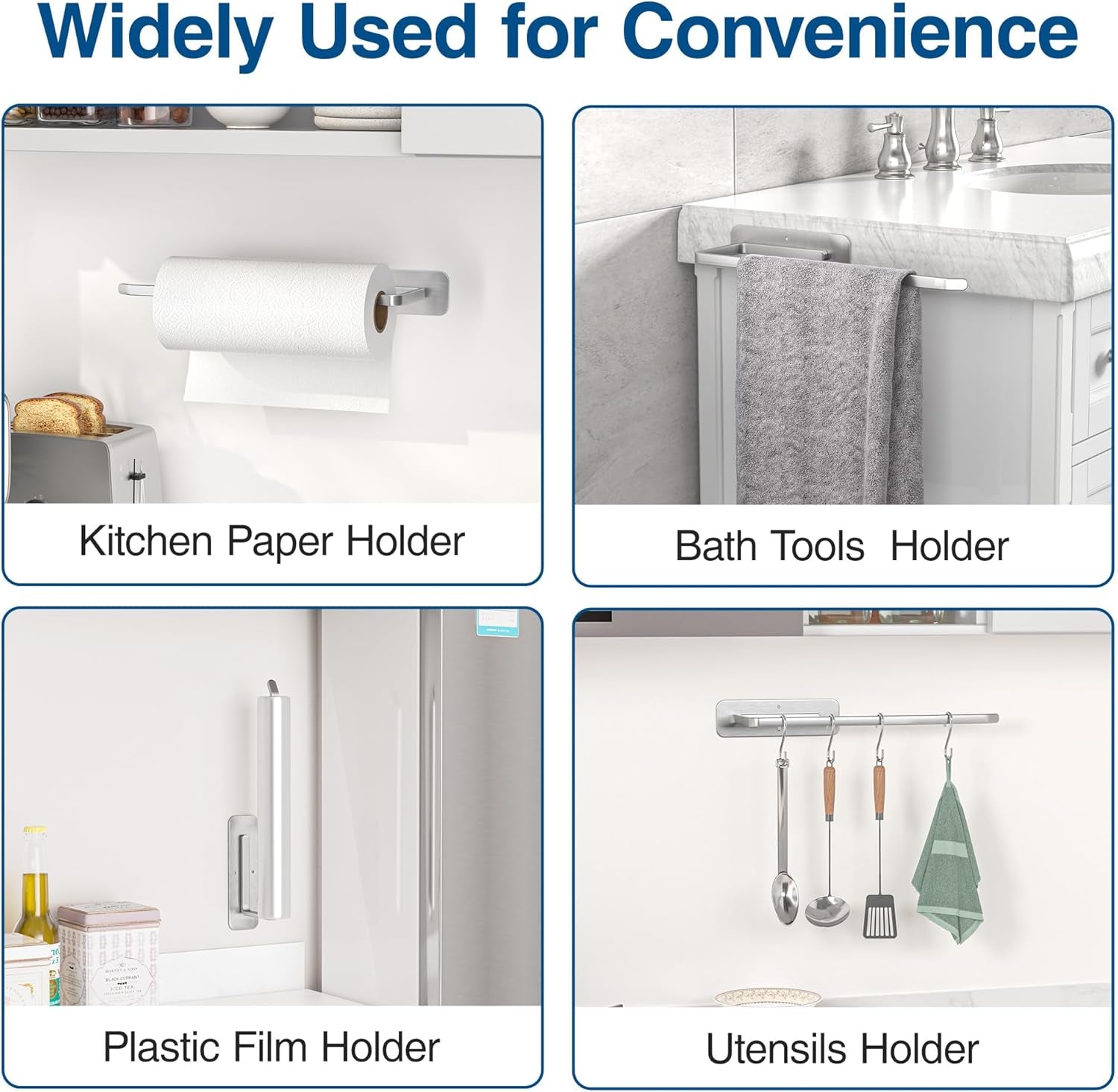 Paper Towel Holder under Cabinet - Both Available in Adhesive and Drilling - Upgraded Aluminum Paper Towel Holder Wall Mount - Kitchen Towel Holder
