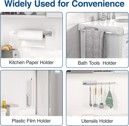 Paper Towel Holder under Cabinet - Both Available in Adhesive and Drilling - Upgraded Aluminum Paper Towel Holder Wall Mount - Kitchen Towel Holder