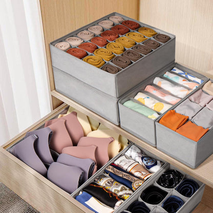 16 Pack Sock Underwear Drawer Organizer, 96 Cells Dresser Organizer for Baby Clothes, Foldable Fabric Closet Organization and Storage Dividers Bins for Nursery, Bedroom