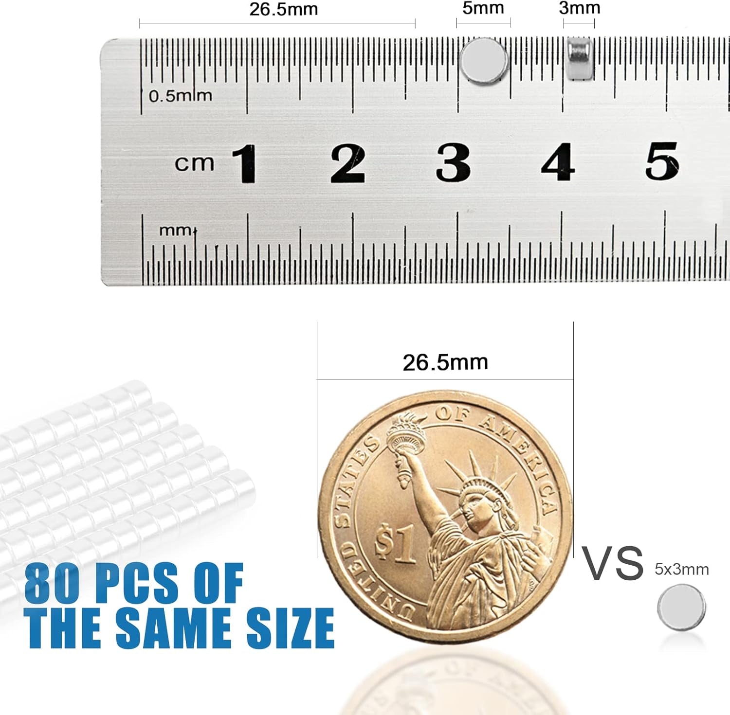 80 PCS Small Magnets 5X3Mm, Neodymium Magnet Round, Strong Magnet, Fridge Magnets Adult for Whiteboard, Fridge, Home, Kitchen, Office