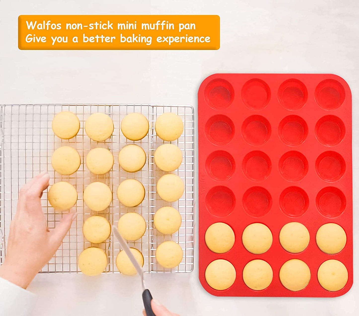 Mini Silicone Muffin Pan - 24 Cups, BPA Free and Dishwasher Safe, Non-Stick Silicone Cupcake Baking Pan, Great for Making Muffin Cakes, Tart, Bread