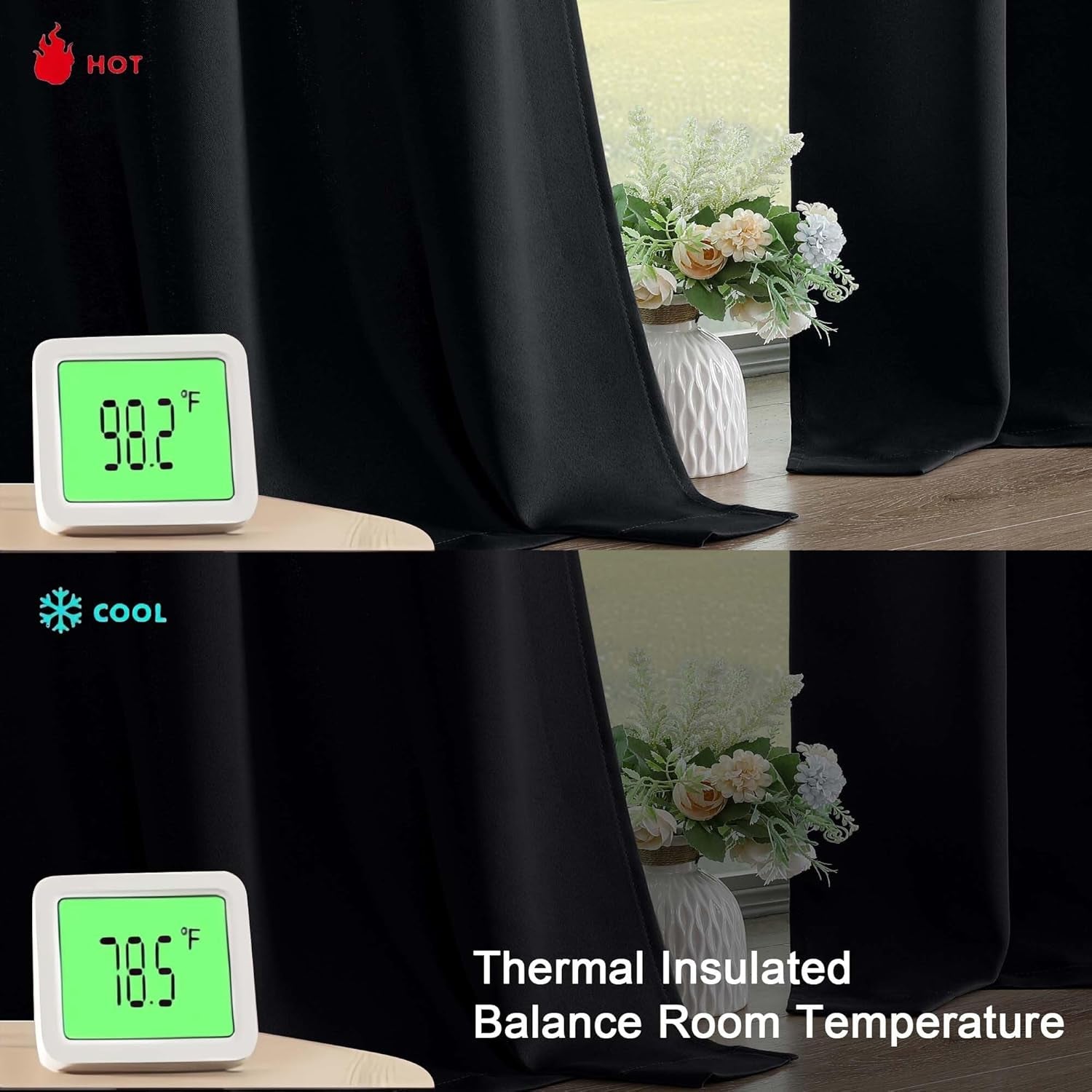 Total Black Blackout Curtains 63 Inch Length 2 Panels for Bedroom Living Room, Solid Thermal Insulated Soundproof Energy Saving Grommet Widow Treatment Curtain Blackout Drapes, 40"Wx63"L, Black