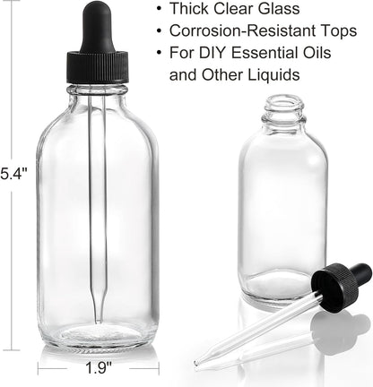 4 Pack, 4 Oz Dropper Bottles with 1 Funnel & 4 Labels - Essential Oils Bottles for Health, Personal Care & Beauty - 120Ml Thick Clear Glass Tincture Bottles with Eye Droppers, Leakproof