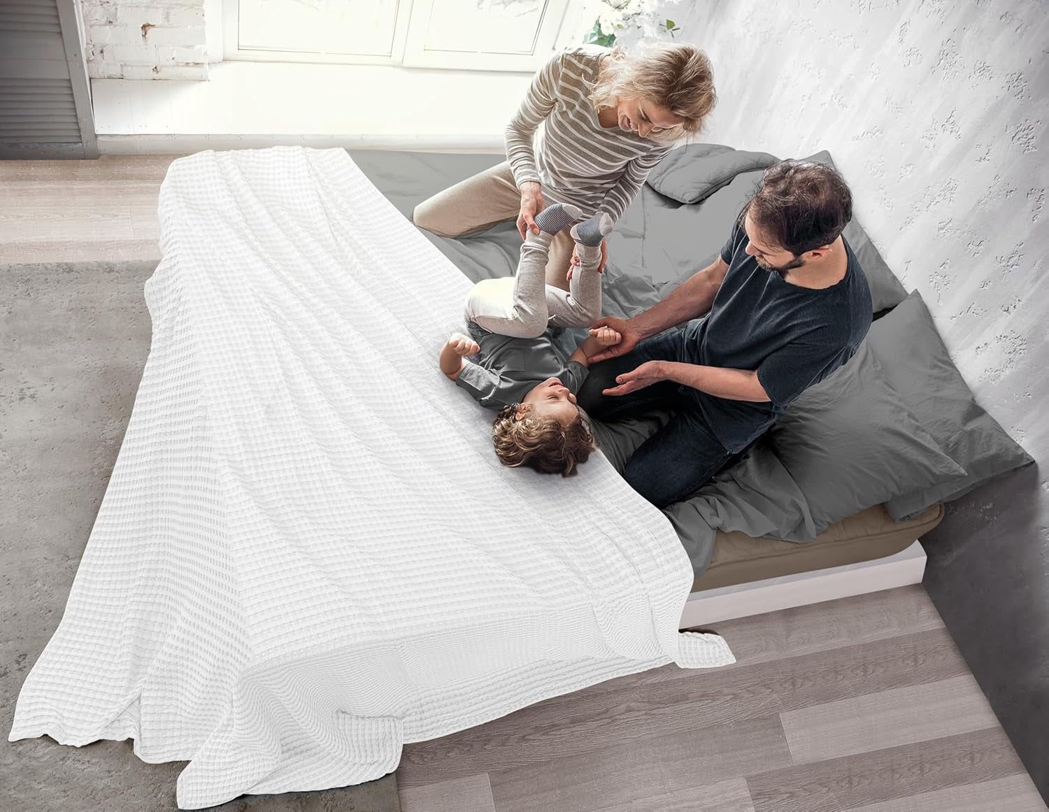 White 100% Cotton Waffle Blanket 300 GSM [Queen - 90X90 Inch] Soft Lightweight Breathable Bed Blanket for All Season