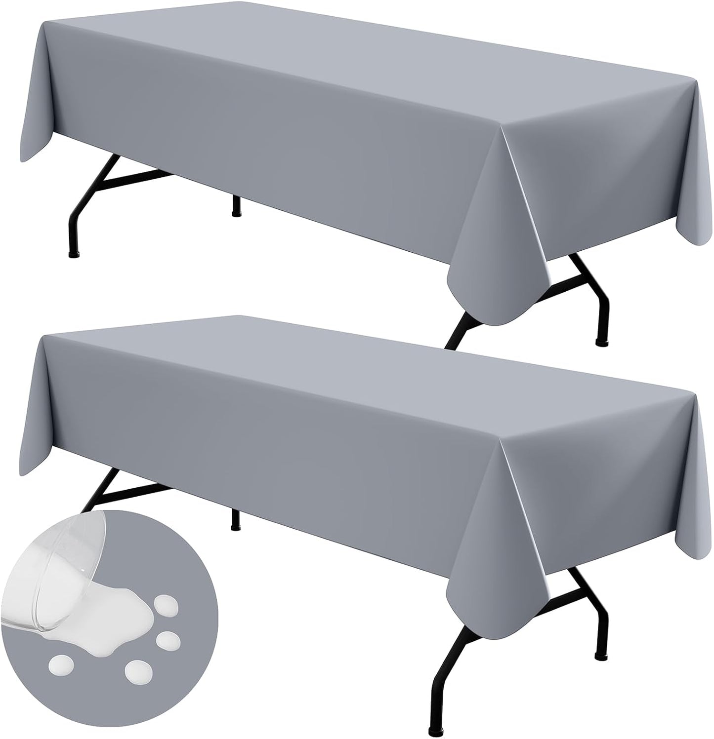 2 Pack Rectangle Vinyl Tablecloth, Waterproof Spillproof Plastic Flannel Backed Table Cloth, Wipe Clean Table Cover for Dining Table, Buffet Parties and Camping (Grey, 52" X 70")