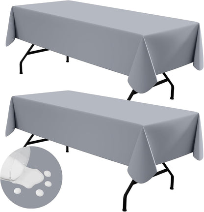2 Pack Rectangle Vinyl Tablecloth, Waterproof Spillproof Plastic Flannel Backed Table Cloth, Wipe Clean Table Cover for Dining Table, Buffet Parties and Camping (Grey, 52" X 70")