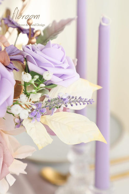 Artificial Greenery Stems Box Set - 45 Pieces of Faux Floral Picks for DIY Bridal Bouquets, Wedding Arrangements, and Table Centerpieces in Lavender and Gold