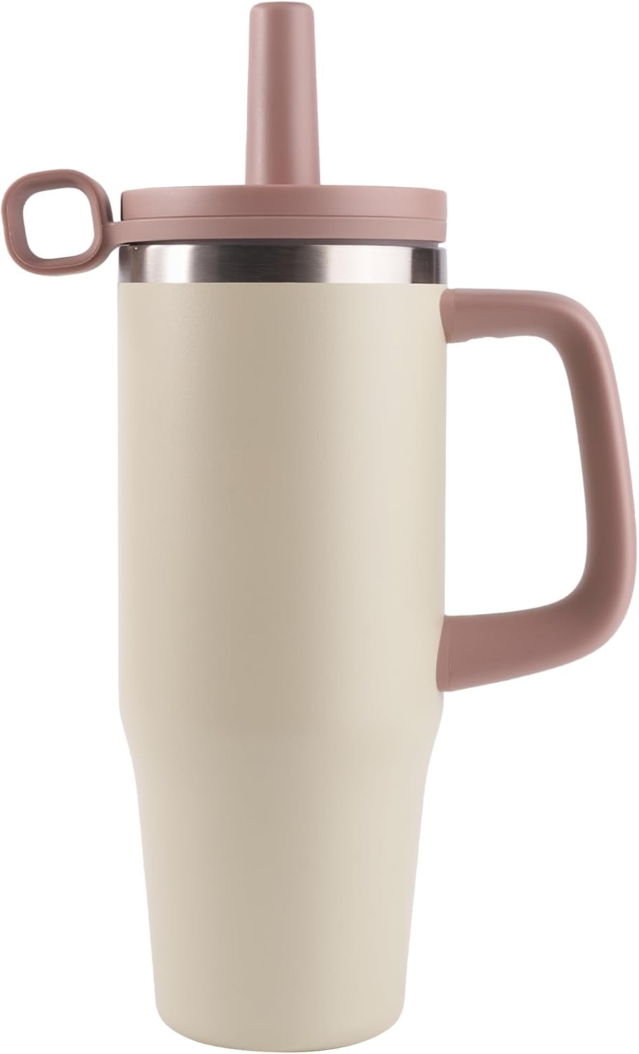32Oz Water Bottle with Straw, Tumbler with Handle & Lid, Insulated Water Bottle with Straw Cover Cap, Travel Coffee Mug for Hot/Iced Water, Tea or Coffee, Bpa-Free, Cupholder Friendly, Khaki