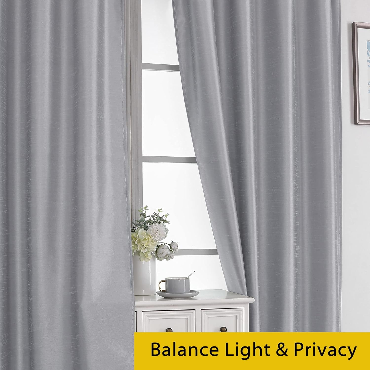 Uptown Silver Grey Kitchen Tier Curtains 36 Inch Length 2 Panels, Faux Silk Room Darkening Privacy Short Curtains for Small Window Farmhouse Bedroom Basement Bathroom, Each 30X36 Inch