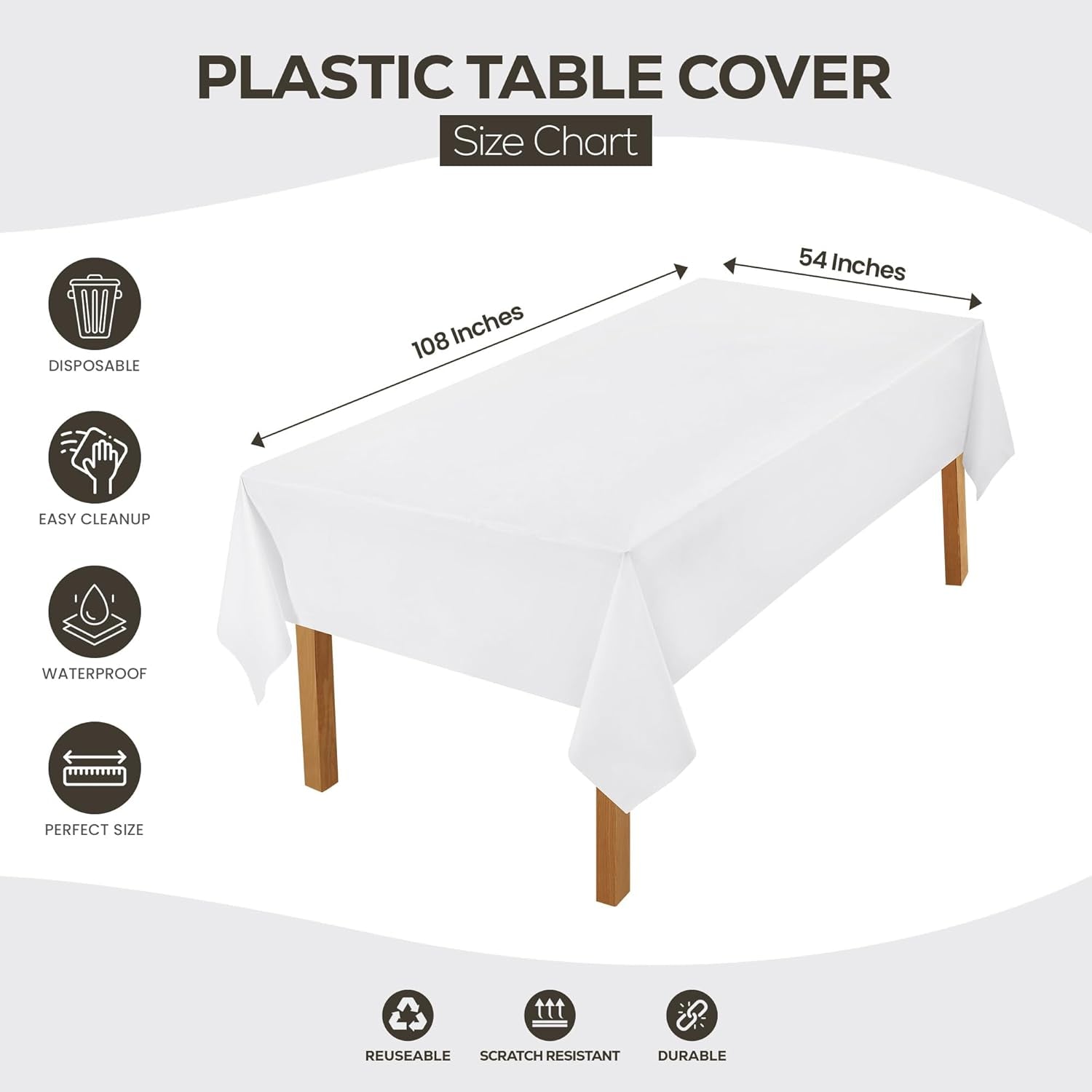 Plastic Table Cloth Disposable (12 Pack - 54X108 Inch) White Rectangle Tablecloth Waterproof Stain Resistant Party Table Cover