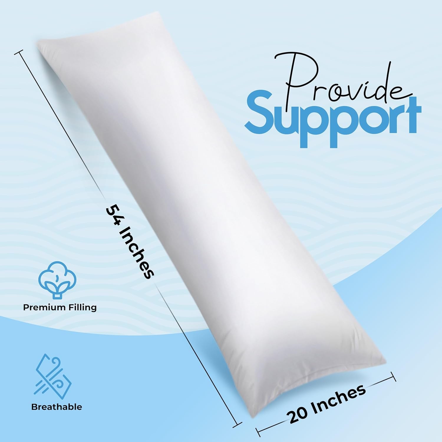 Full Body Pillow for Adults (White, 20 X 54 Inch), Long Pillow Insert for Sleeping, Ideal for Side Sleepers