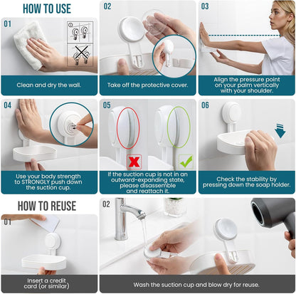 Soap Dish Soap Holder Suction Cup Powerful Vacuum Suction, Strong Sponge Holder for Shower, Bathroom, Tub and Kitchen Sink, Drill-Free, Removable