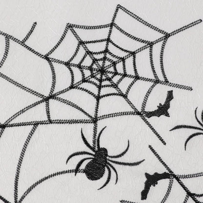 Fall Halloween Table Runner 36 Inches Long, Embroidered Black Spiders, Bats and Skull Table Runner Dresser Scarf for Home Dining Autumn Thanksgiving Tabletop Decoration, 13"X36"