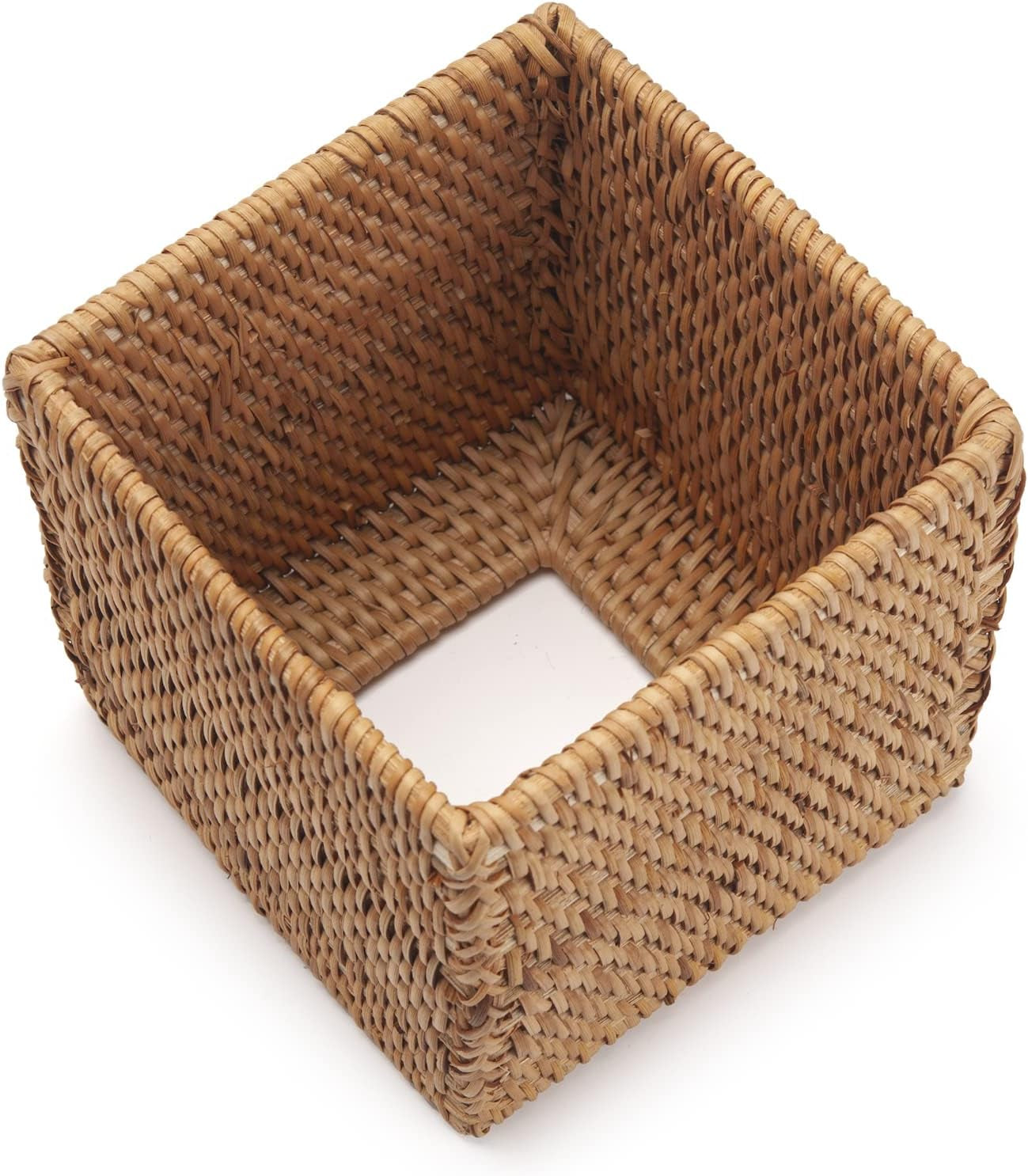 Rattan Tissue Box Cover Natural Woven Facial Napkin Holder Square (Natural, 5.5X5.5X5.9 Inch)