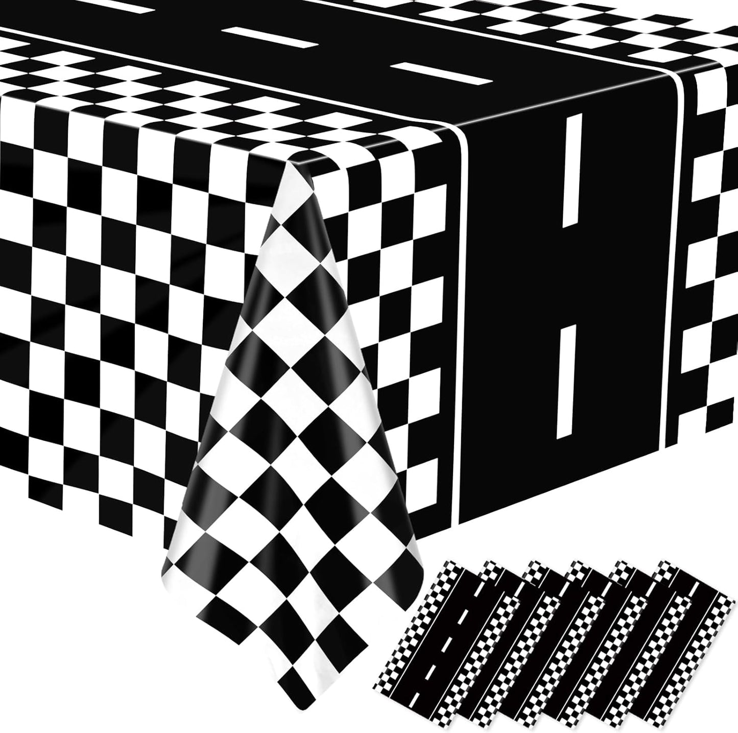 6 Pack Race Car Table Cloth Black and White Gingham Tablecloths Disposable Plastic Buffalo Check Tablecloth Checkered Flag Covers for Birthday, Outdoor Picnic, Birthday, Camping 54 × 108 Inch
