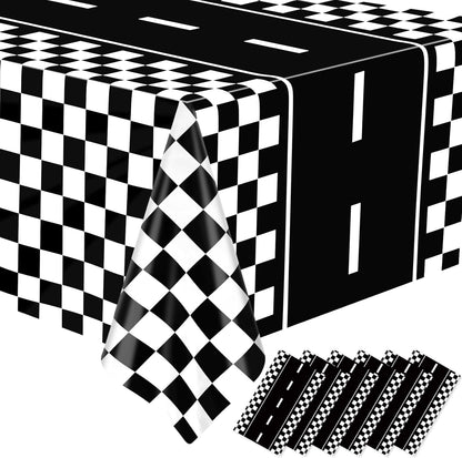 6 Pack Race Car Table Cloth Black and White Gingham Tablecloths Disposable Plastic Buffalo Check Tablecloth Checkered Flag Covers for Birthday, Outdoor Picnic, Birthday, Camping 54 × 108 Inch