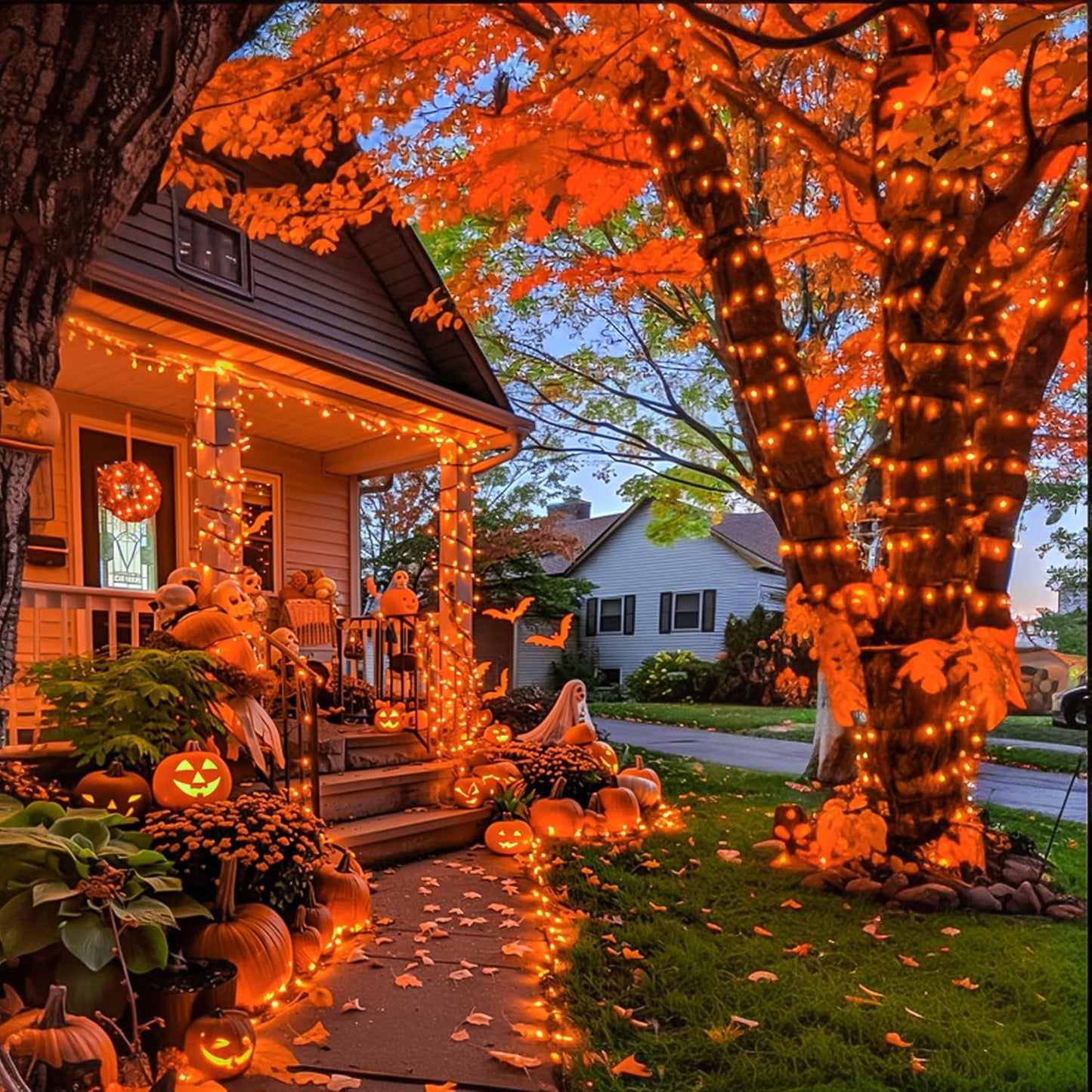 250 LED Orange String Lights, 91.5Ft Orange Halloween Lights Outdoor Waterproof, 8 Lighting Modes Connectable Halloween Tree Light for Yard Patio Party Holiday Decorations