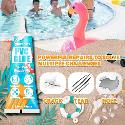 Great Pvc Glue,Pool Liner Patch Kit, Transparent Air Mattress Patch Kit, Waterproof Inflatable Patch Repair Kit for Swimming Ring, Air Mattress, Bounce House, Hot Tub, Inflatables, Tent (1 Pack)