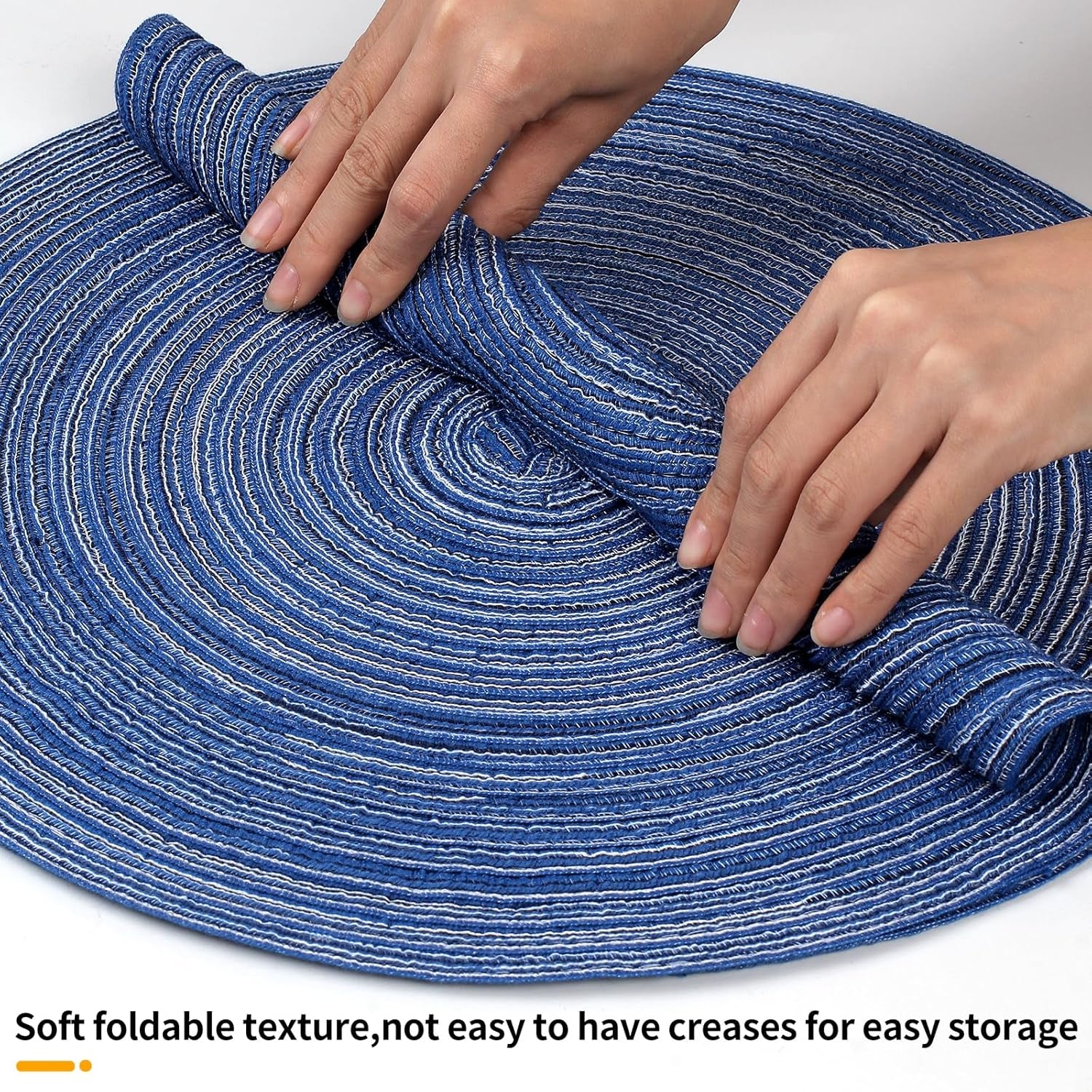 round Braided Placemats 15Inch, Placemats Set of 4 Non-Slip, round Placemats Heat Resistant, Woven Placemats for Kitchen Dining Tables-Dark Blue Color