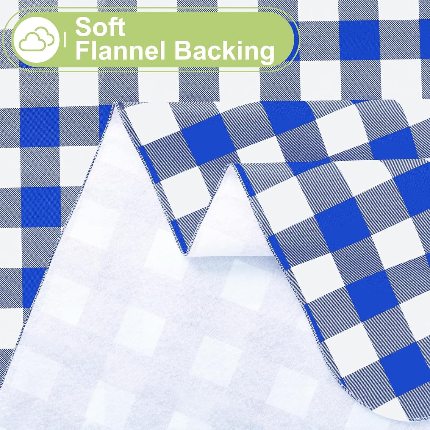 Waterproof Vinyl Rectangle Tablecloth with Flannel Backing, Wipeable Buffalo Plaid Design for Indoor and Outdoor Dining, Blue & White, 60" x 84