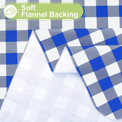 Waterproof Vinyl Rectangle Tablecloth with Flannel Backing, Wipeable Buffalo Plaid Design for Indoor and Outdoor Dining, Blue & White, 60" x 84