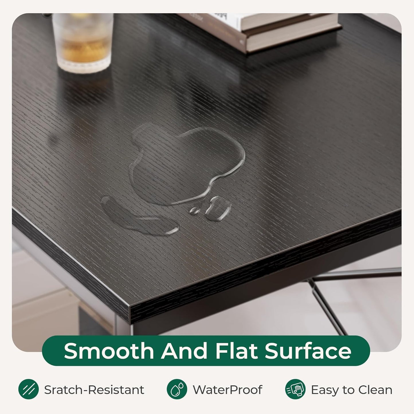 L-Shaped Computer Desk, 47-Inch Home Office Writing and Gaming Station with Reversible Storage Shelves and Metal Frame, Black