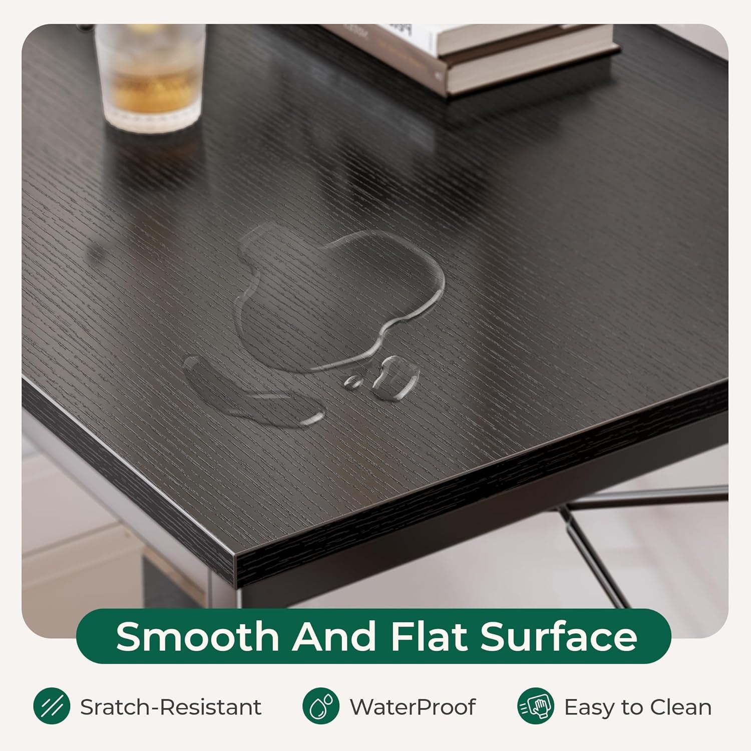 L-Shaped Computer Desk, 47-Inch Home Office Writing and Gaming Station with Reversible Storage Shelves and Metal Frame, Black