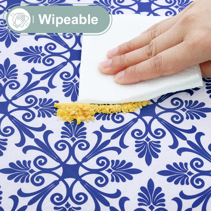 Rectangle Vinyl Table Cloth, Elastic Fitted Flannel Backed Tablecloth, 100% Waterproof Plastic Table Cover Fits 6 Foot Folding Tables for Picnic, Camping, Outdoor (Blue, 30" X 72")