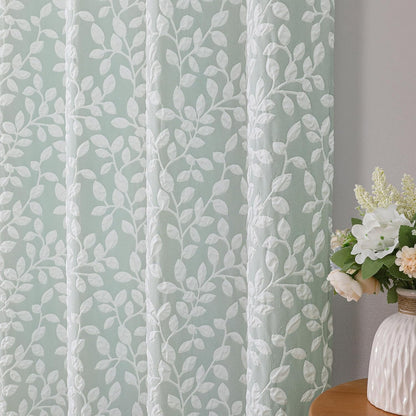 Anna White Green Valances for Windows 14 Inches Long 1 Pieces, Light Filtering Soft 3D Embossed Textured Fabric Curtains for Bedroom Basement Small Windows, 56Wx14L Inches