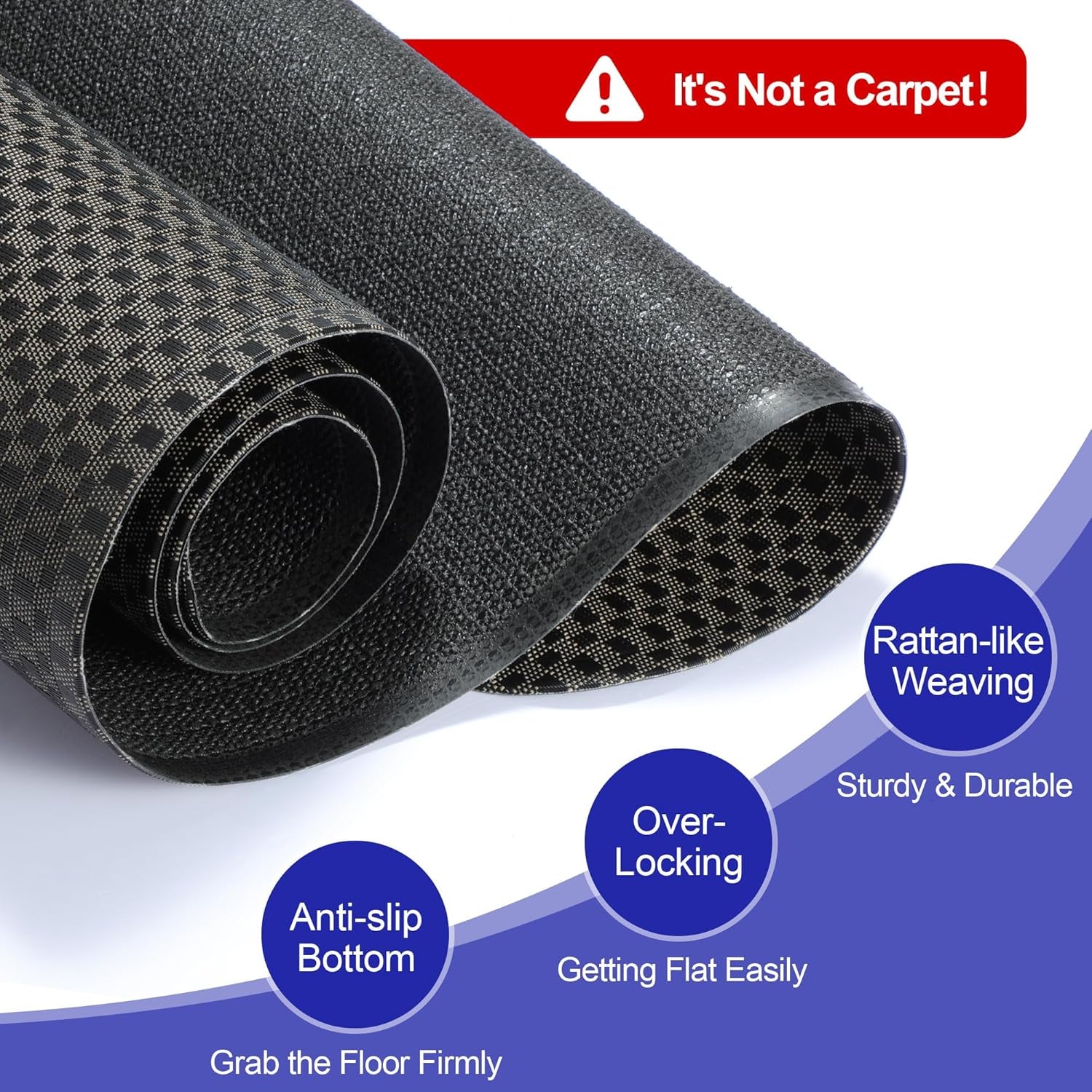 Office Chair Mat for Hardwood Floor, 48"×36" Heavy Duty Hard Floor Protector for Chairs, Anti-Slip PVC Woven Computer Desk Chair Mat for Home Office, Black Brown