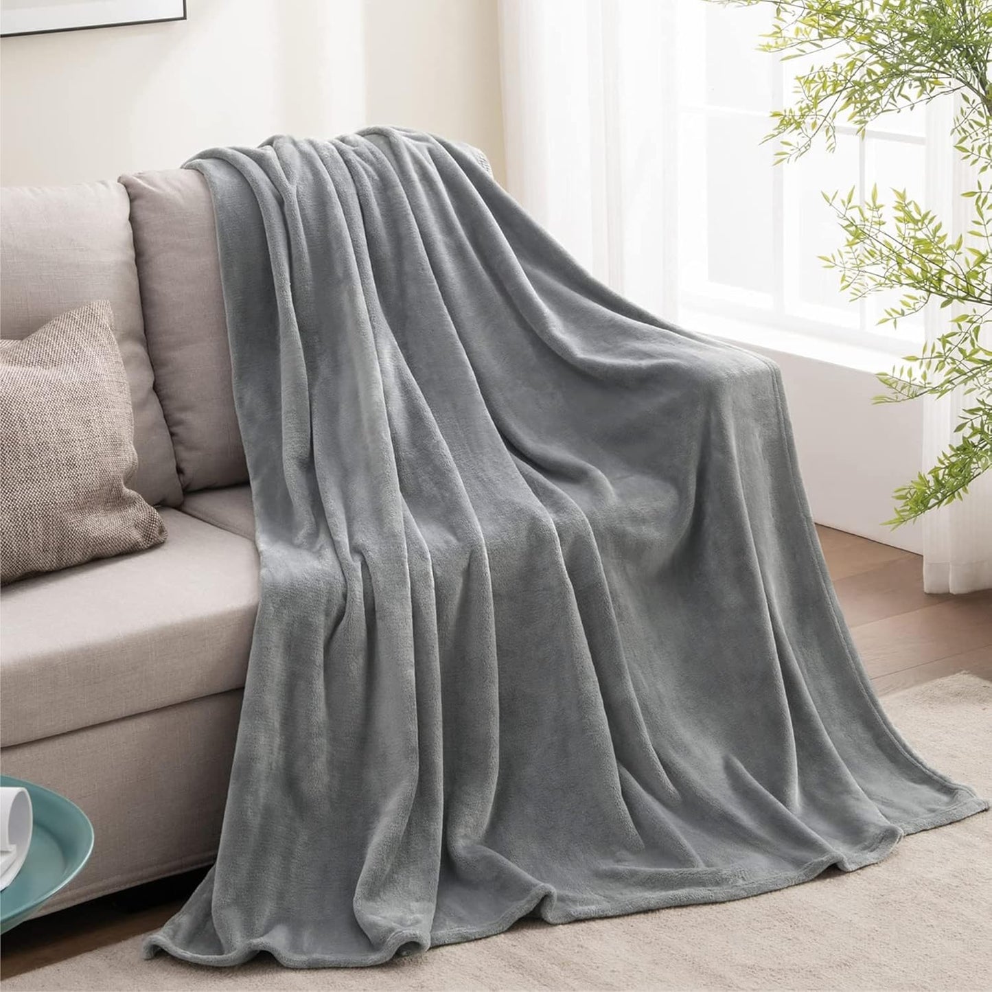 2 Pieces Fleece Blankets (Black & Grey, 50"X60"), Luxury Plush Cozy Fuzzy Blankets