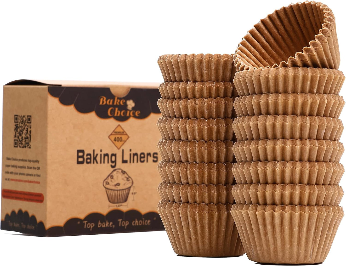 Non-Stick 400Pcs Mini Cupcake Liners and 200Pcs Natural Mini Tulip Cupcake Liners