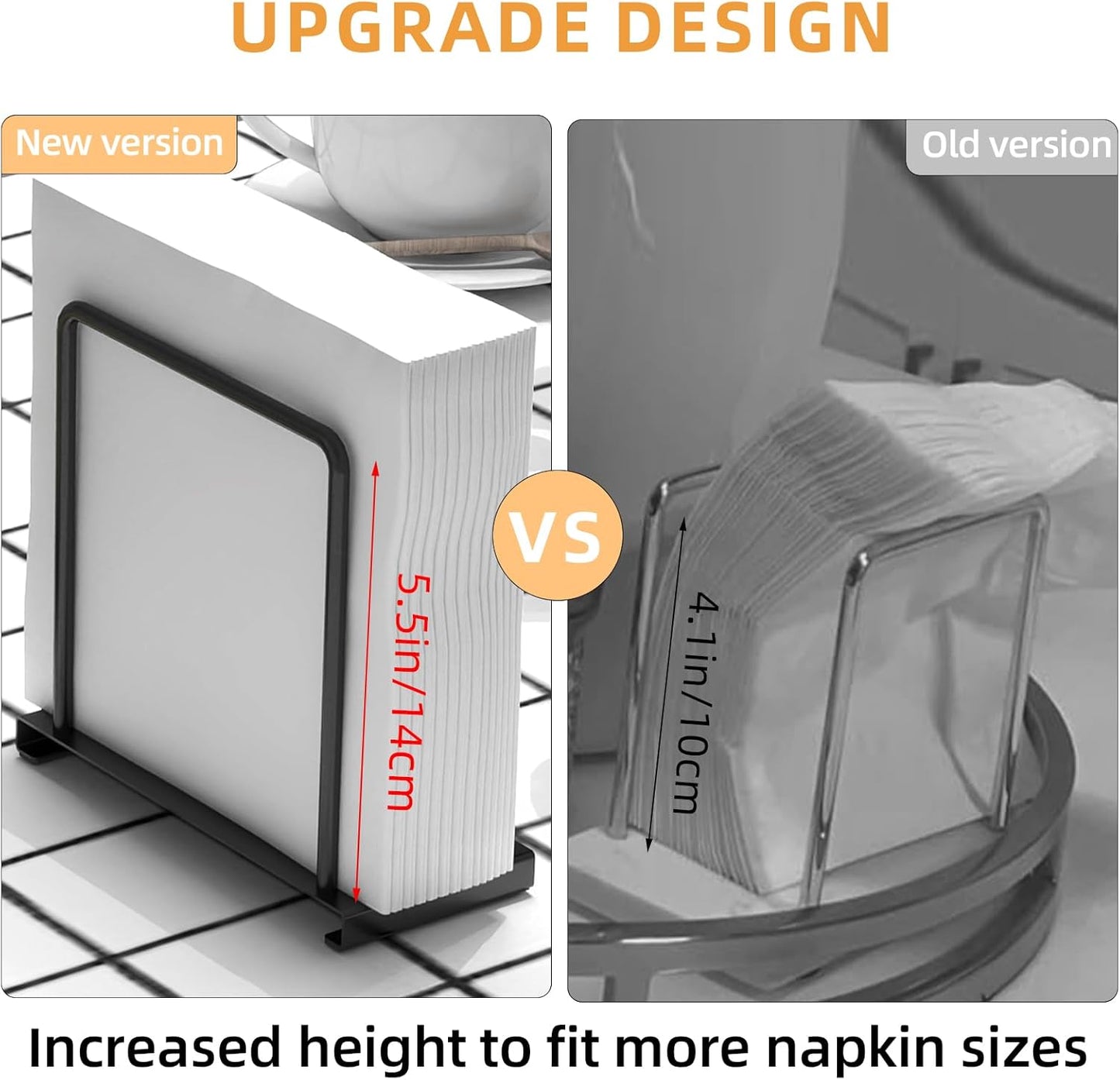 Napkin Holder for Table, Metal Napkin Holder for Kitchen Dining, Standing Paper Napkin Storage for Table Countertop, Black