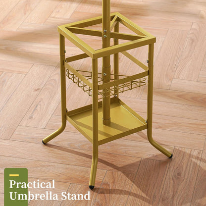 Coat Rack Freestanding, Coat Tree with Umbrella Holder, Metal Coat Rack Stand with 12 Hooks, Modern Coat Hanger Stand for Entryway, Purse Rack Hat Rack Stand for Living Room Bedroom Office