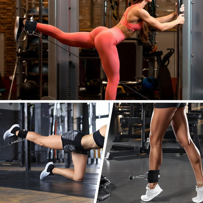 Ankle Strap for Cable Machine, Adjustable Cable Kick Back Ankle Strap with Neoprene Padding, Double D-Rings Design Ankle Resistance Band