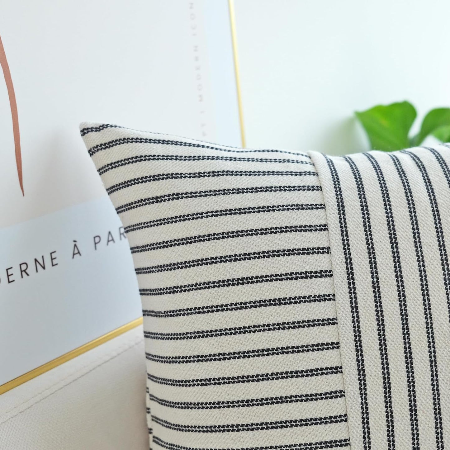 Black and Beige Patchwork Farmhouse Pillow Covers 20X20 Inch, Pack of 2 Striped Linen Decorative Modern Accent Pillow Cases for Sofa Couch Bedroom 20 X 20