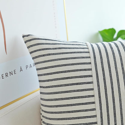 Black and Beige Patchwork Farmhouse Pillow Covers 20X20 Inch, Pack of 2 Striped Linen Decorative Modern Accent Pillow Cases for Sofa Couch Bedroom 20 X 20
